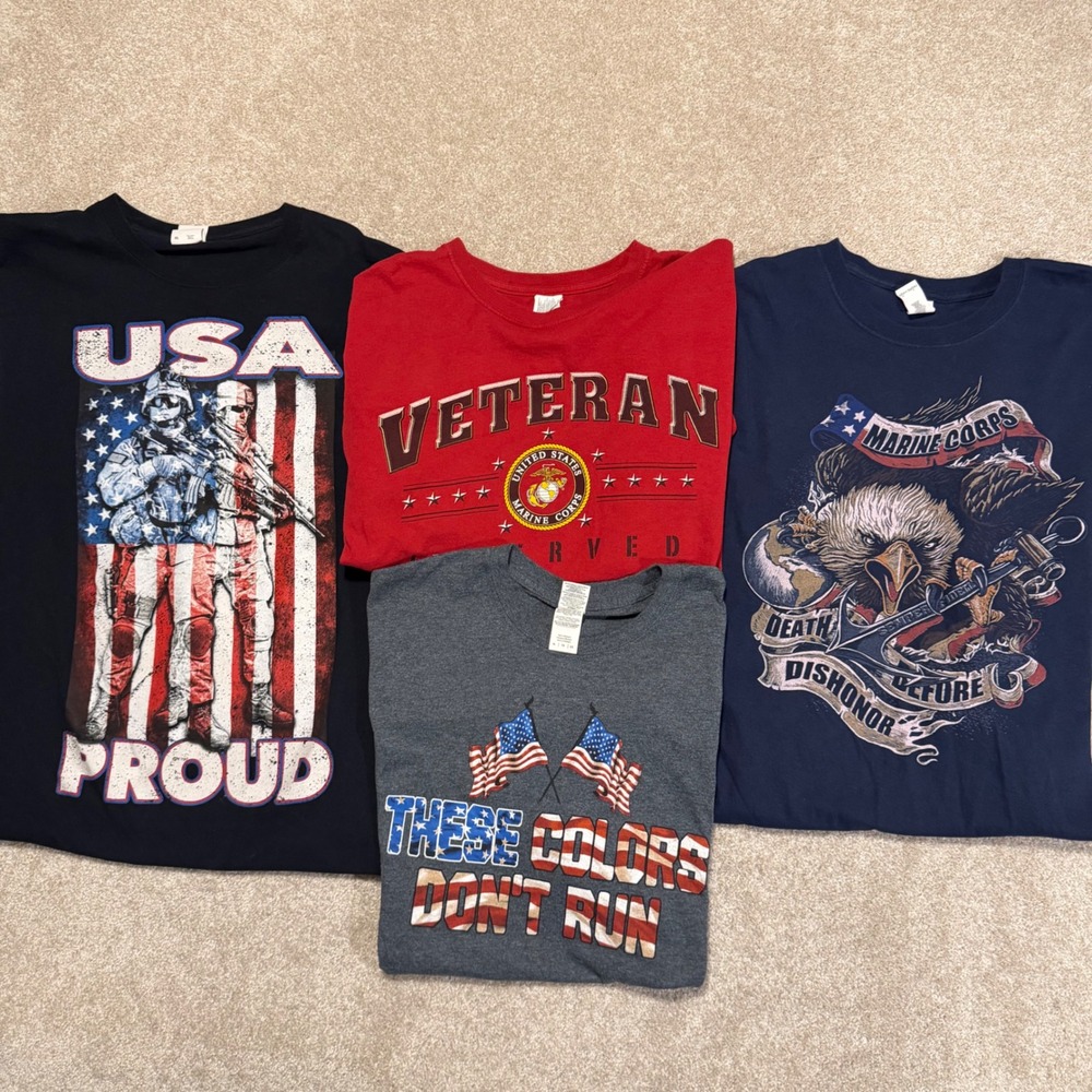 Patriotic T-Shirt Bundle Mens XL Multi‎ Color Marine Corps Veteran 4 Pack